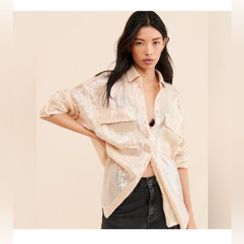 Anthropologie The Remie Sequin Button down Shirt Plus  Size 3X - Picture 5 of 5